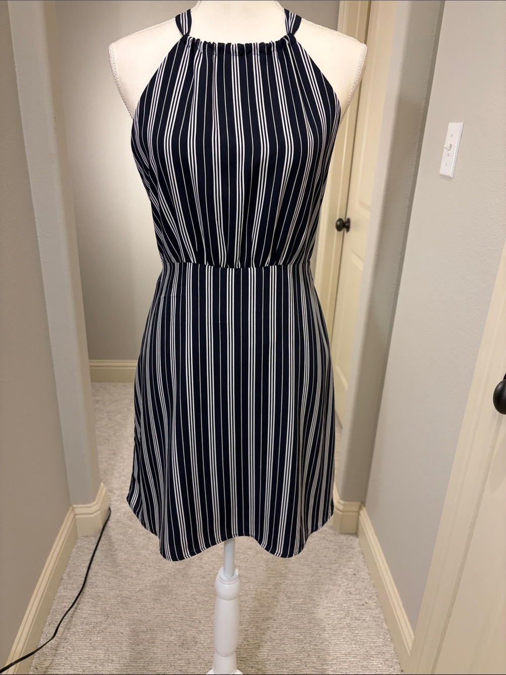 Forever 21 Navy and White Striped Halter Mini Dress